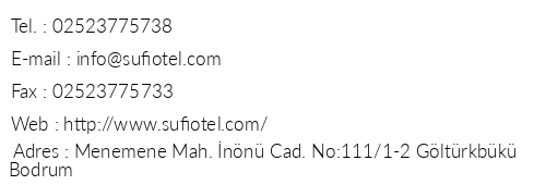 Sufi Otel telefon numaralar, faks, e-mail, posta adresi ve iletiim bilgileri
